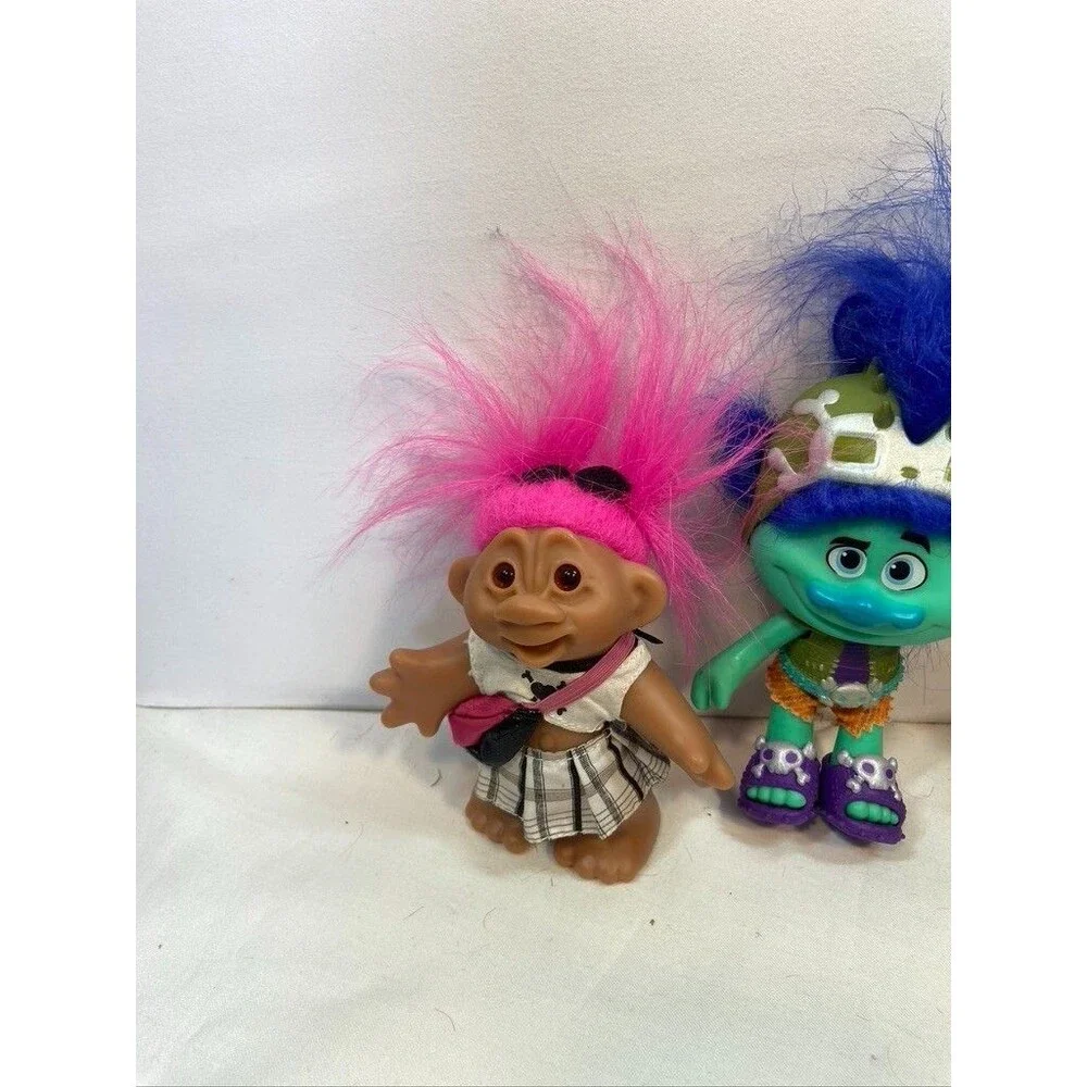 TROLLS LOT OF 3 MUTI COLOR DRESSED 5 INCHES VINTAGE